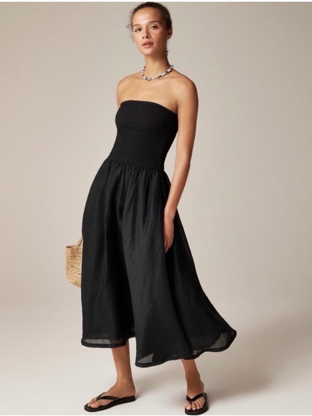 J Crew Strapless Mixy Dress Womens Small Black Midi Dress